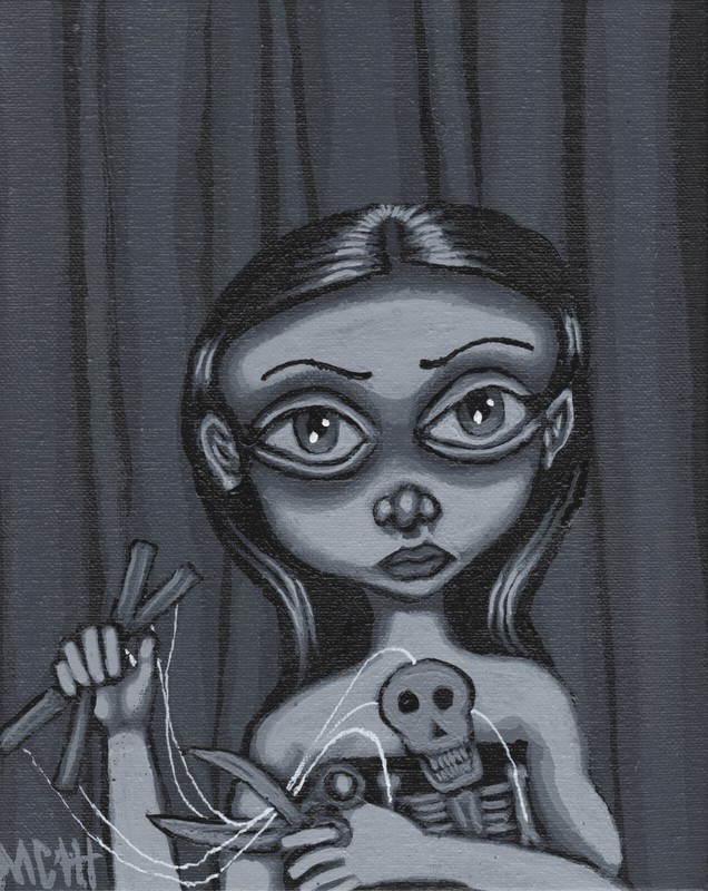 Cutting the Strings Puppet Skeleton Gothic Fantasy OOAK Original Painting Art