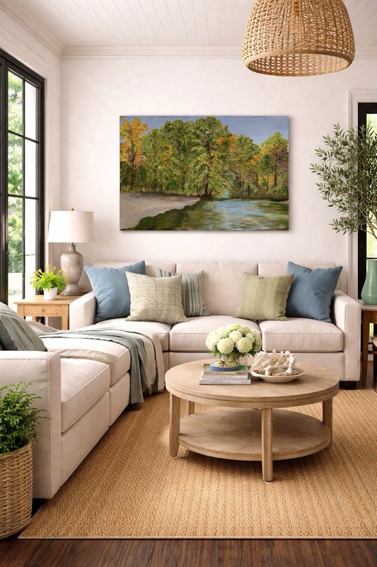 Lake Landscape Painting 24x 36 Large Nature Wall Art Living Room Decor