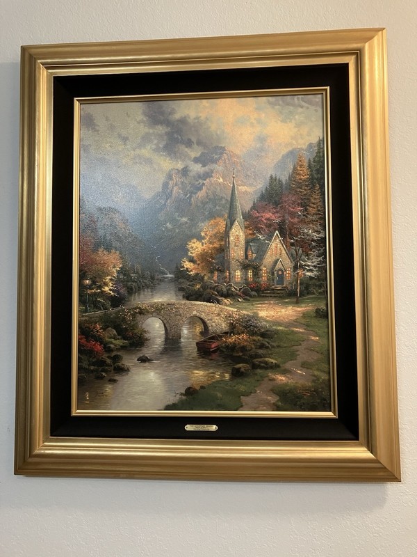 Mountain Chapel RE Thomas Kinkade Painting On Canvas with Frame 30×24