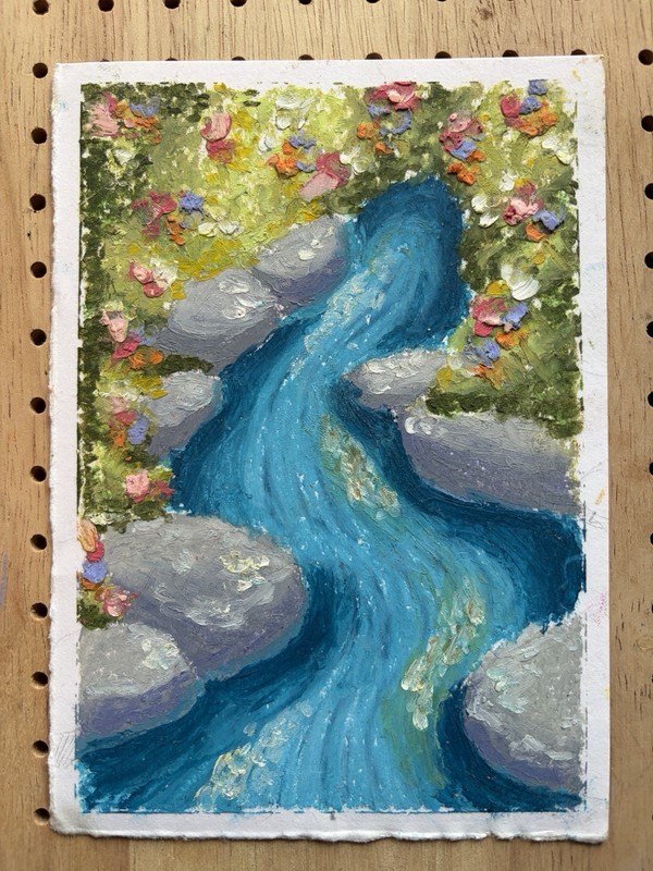 4in X 6in Original Oil Pastel Spring Stream Landscape Painting By Kayla GS