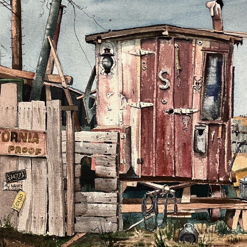 Listed CHARLES FAUST Watercolor / MASTERFUL 1953 Painting / LIVING IN A CABOOSE