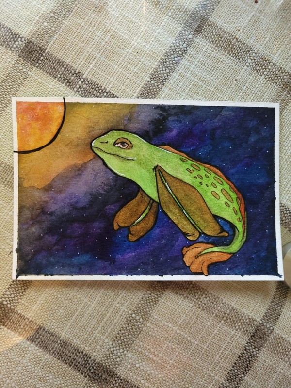 Leviathan Space Whale Sci-Fi Fantasy Original Watercolor Painting 4×6 K. Bundy