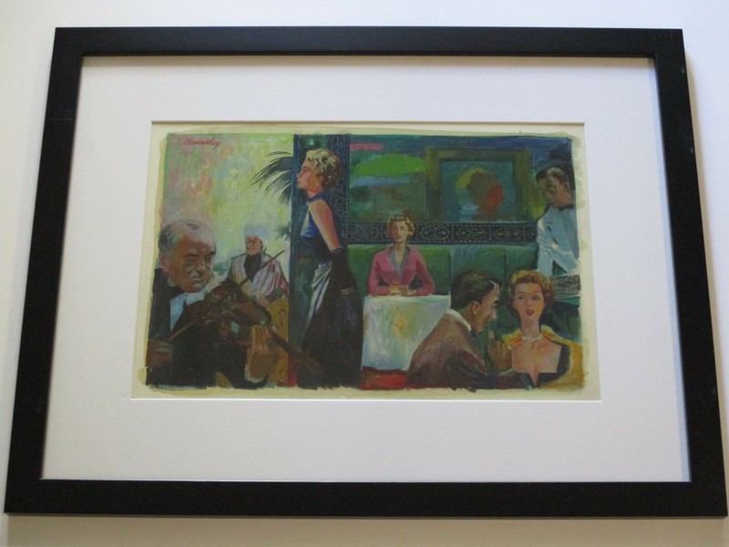 HILDA GRACE STANDLEY PAINTING ORIGINAL 1950’S FASHION RESTAURANT LOUNGE MUSICIAN