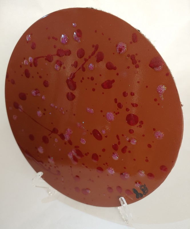 Modern ART-SIGNED- Hand Painted on 7 1/4in Dia Metal Disc W/Stand- One of a Kind