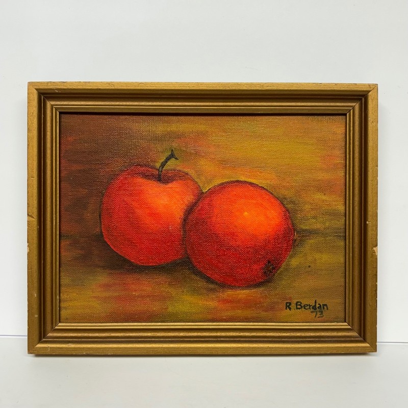 Vintage Small Still Life Oil Painting Fruit Gold Tone Frame Original Signed 70s