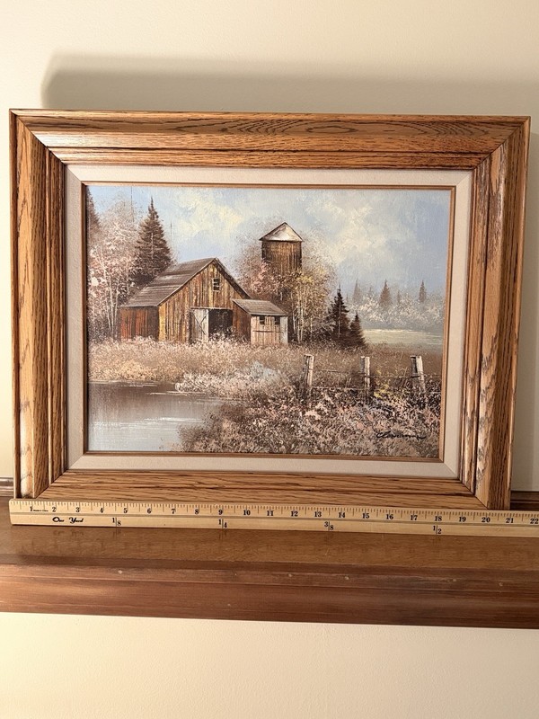 Clemann Signed Wood Framed Oil On Canvas Barn Landscape 16 x 21 gallery