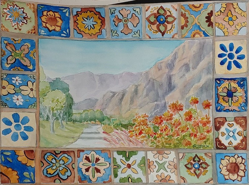 Tile Window to SilverRock Path Original Watercolor RAMfish Artist 12" X 16" gallery