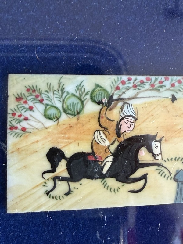 Small Vintage Persian Middle Eastern painting Art Of Polo, Horses, The City 2 gallery