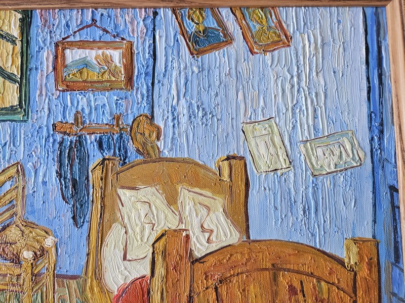 Vincent Van Gogh Oil Painting by Dutch Artist Geelong Signed 1970 "The Bedroom" gallery