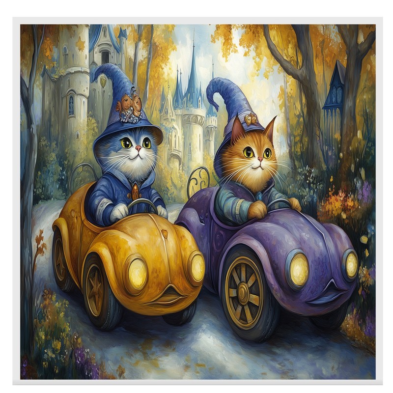 Whimsical Rabbits In Vintage Car Art Flat Rolled, Framed or Wrapped Canvas gallery