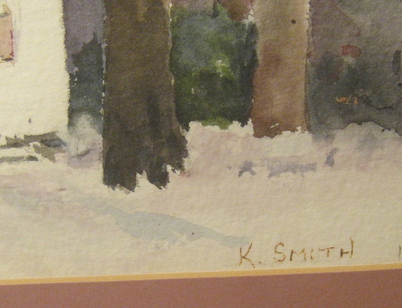 Americana Primitive Watercolor COUNTRY CHURCH Signed K SMITH Pro Matt & Frame!! gallery