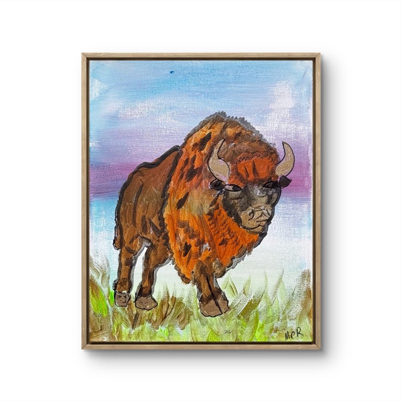 Original Signed Mixed Media Art Painting 11×14 OOAK Jeffrey Bull Cow