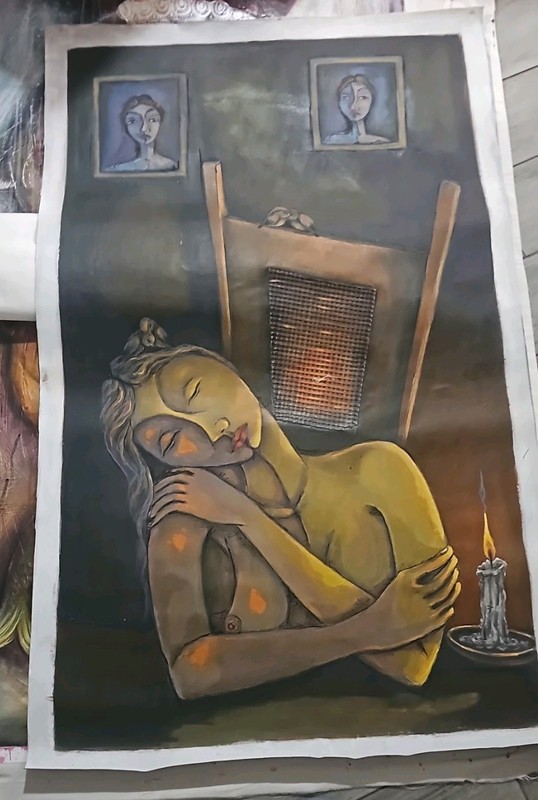 oil on canvas Roger ayala 112×56 cm. 2025 cuaban art Los suen̈os de Maria.