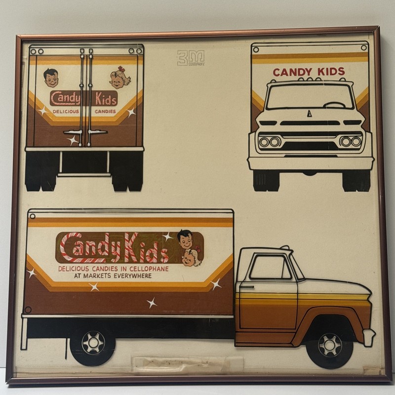 Vintage Retro Painting Illustration Truck Candy Advertising Original Industrial
