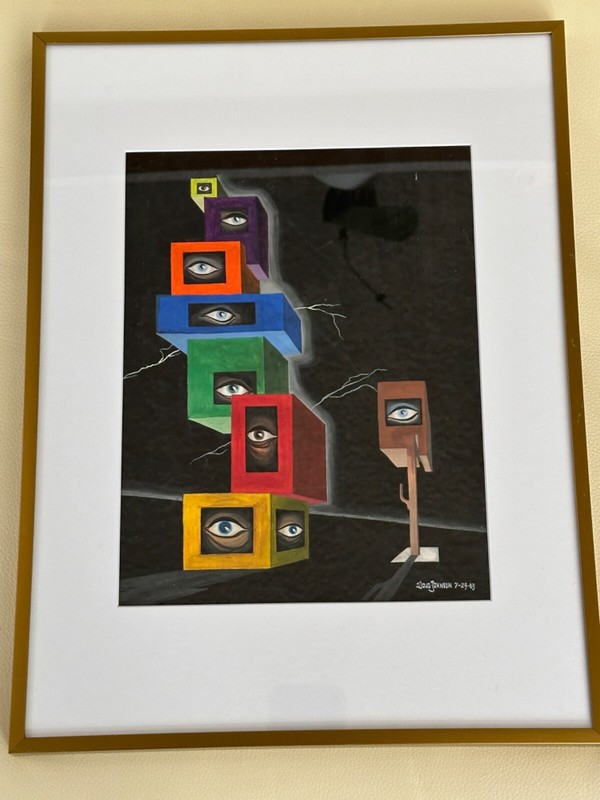 Douglas Johnson 1963 EYES Original Gouache Painting Framed/Matted 16.5" x 12.5" gallery