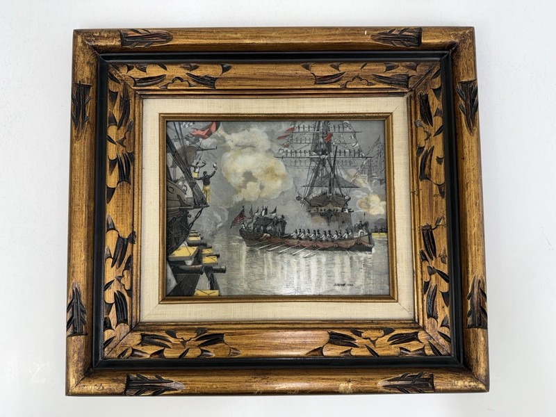 J.O. Davidson Washington State Barge Engraving 1889 Framed Hand Colored /roh