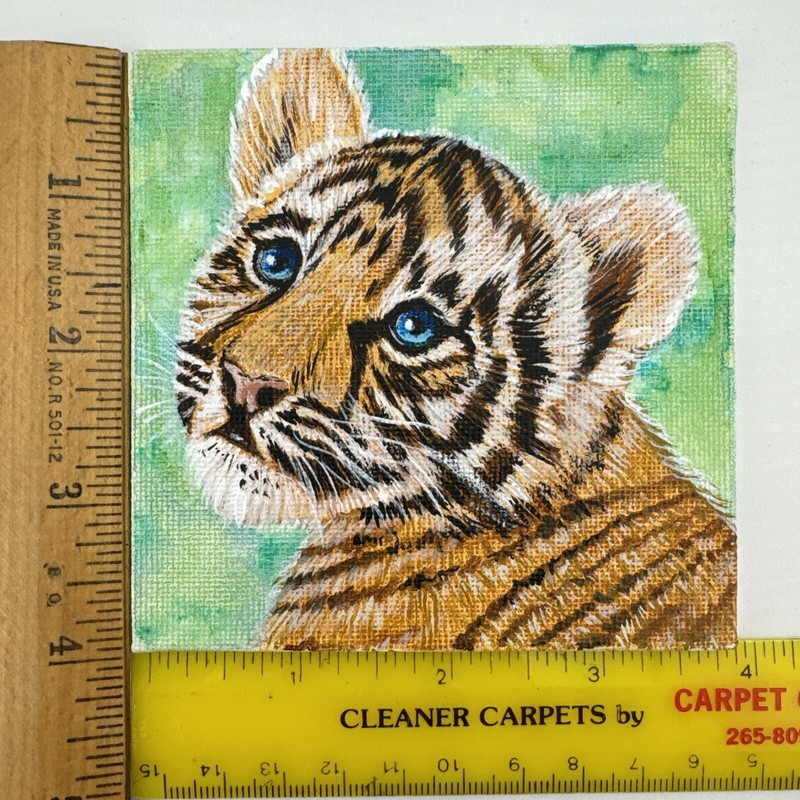 Baby Tiger Cub Painting 4x4 Inches Outside Art Big Cats Felines Tigress gallery