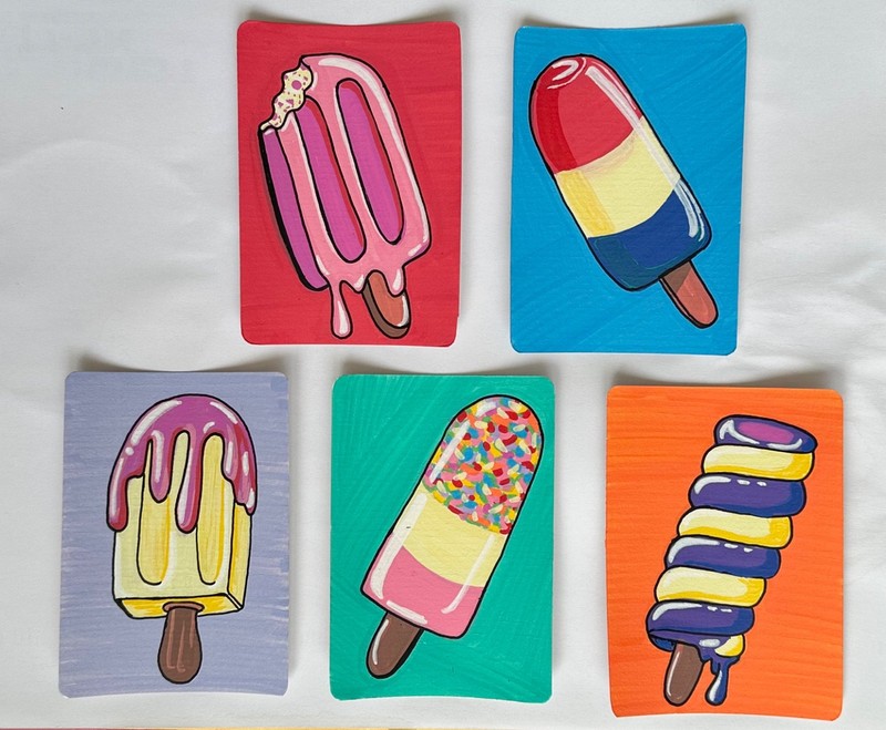 Original ACEO Banana Drip Popsicle Painting OOAK Miniature Pop Art Card gallery