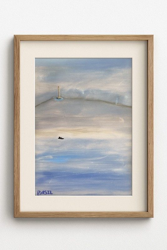 9×12 Original Acrylic Seascape Minimalist Ocean Art Sailboat Painting