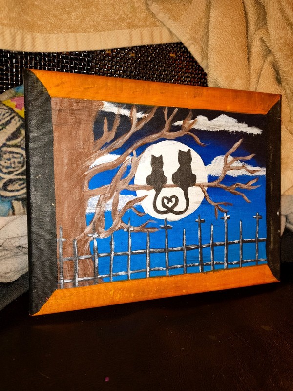 hand painted acrylic w/2 cats in a tree on wooden panel canvas 8 x 10 artwork gallery