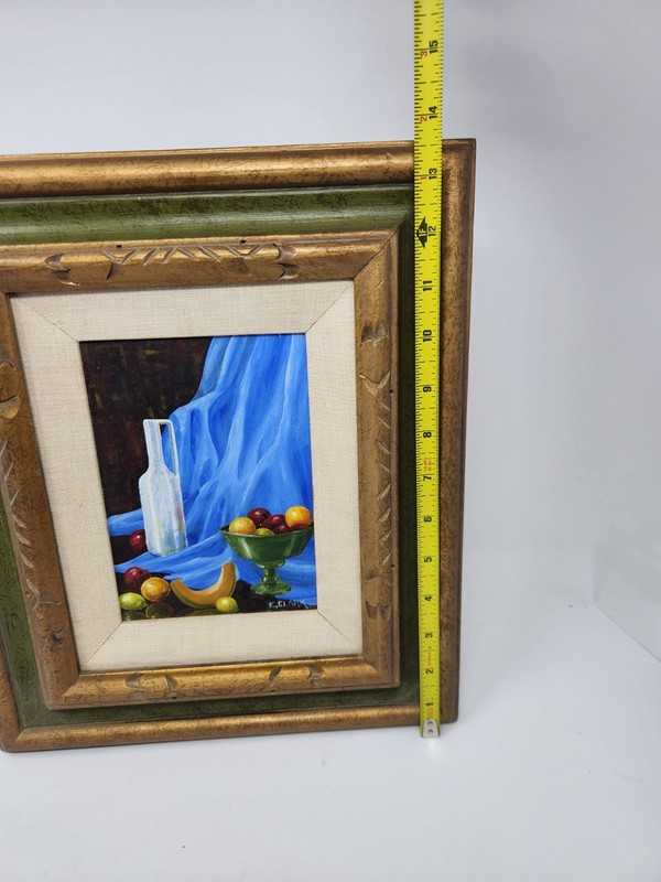 Framed Oil Painting Fruit Still Life E. Clark Fruit Bowl Jar Wood Frame gallery