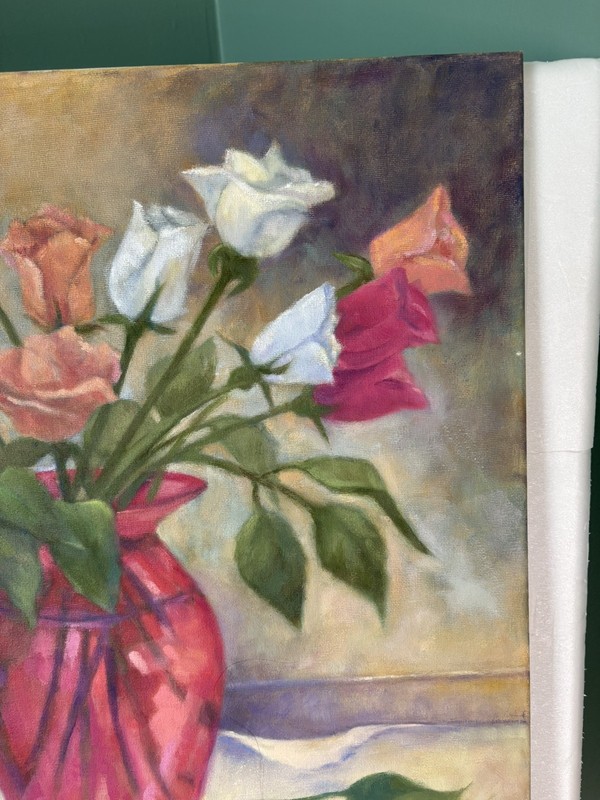 Original Signed Painting Of Flowers In A Vase 20X16