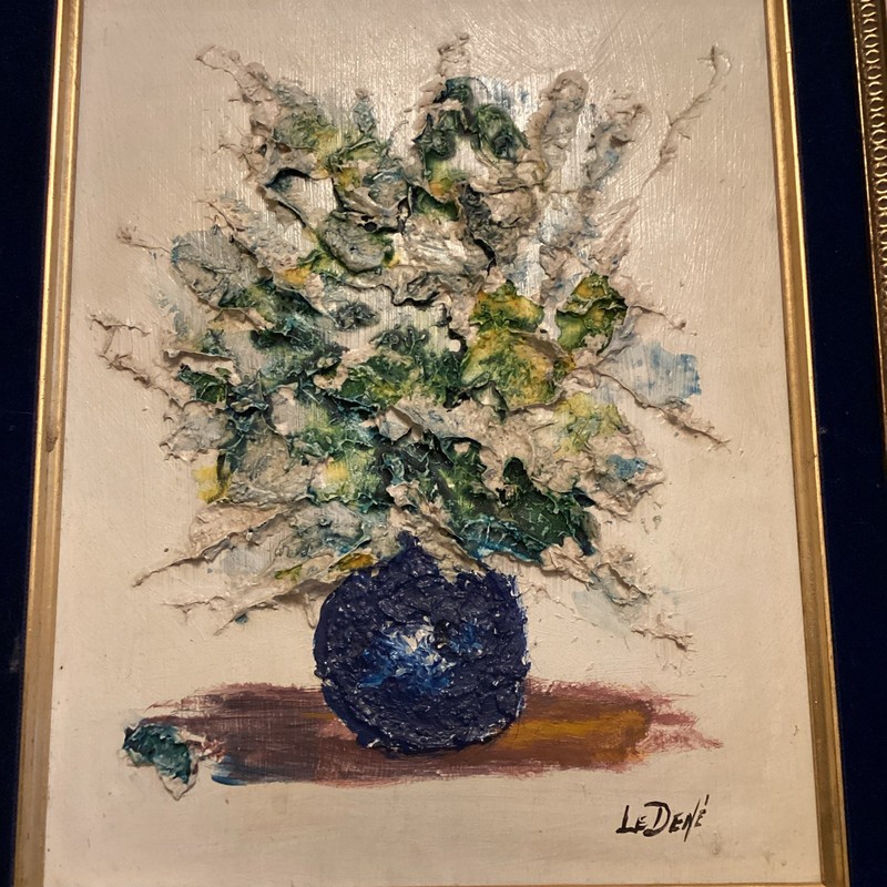 Le Dene Signed Abstract Floral Vase Still Life Canvas Painting, Small, Framed gallery