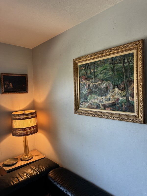 FINE ANTIQUE MODERN ABSTRACT LANDSCAPE OIL PAINTING OLD VINTAGE FAUVISM WPA 1940 gallery