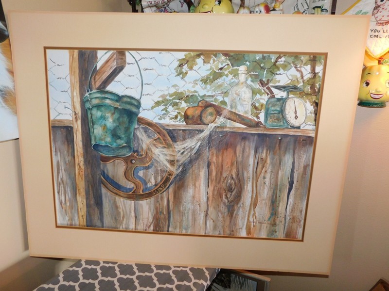 Backyard Junk Original Watercolor Bucket Wheel Sprayer Scale Large Size Signed