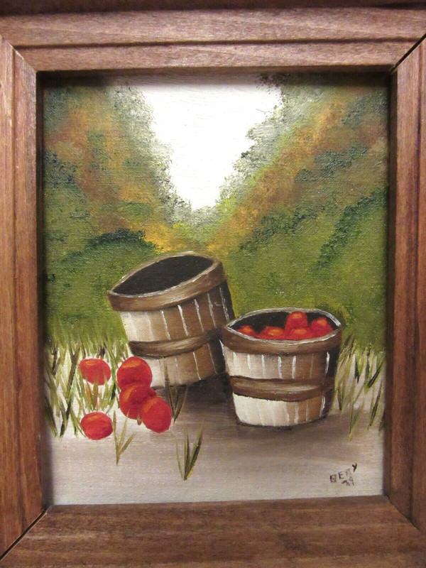 Vintage Apple Barrel Painting 1974 Signed in Wood Frame 5 3/4 X 6 1/2 INCH gallery