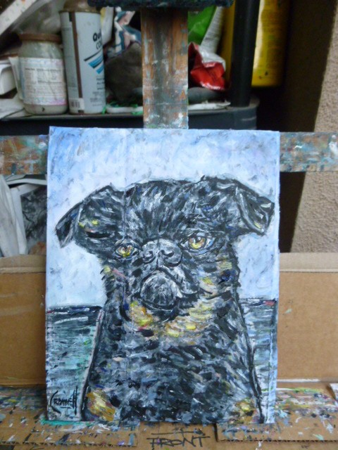 They call me Charlie 8x10 dog oil painting card panel original signed Crowell gallery
