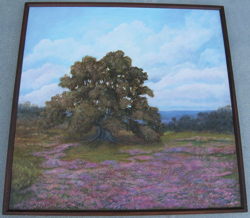 2006 Oil Painting SPRING OAK & PINK PHLAX, By Helen Kimberl, Fla. Scene Framed