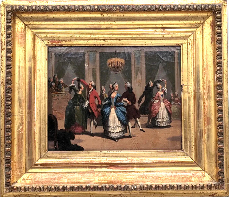 Beautiful Painting Antique Scene Of Prom 18ème Costume Dance Bejeweled St Aubin