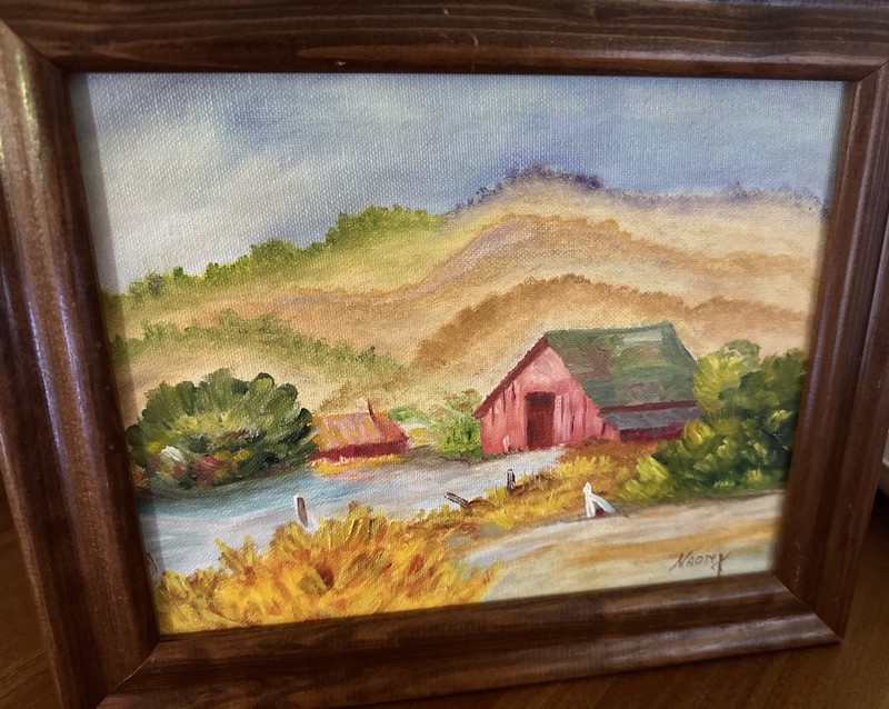 Vintage Oil Painting Farm Folk Primitive Mountains Fall Sea River Naomi Turner
