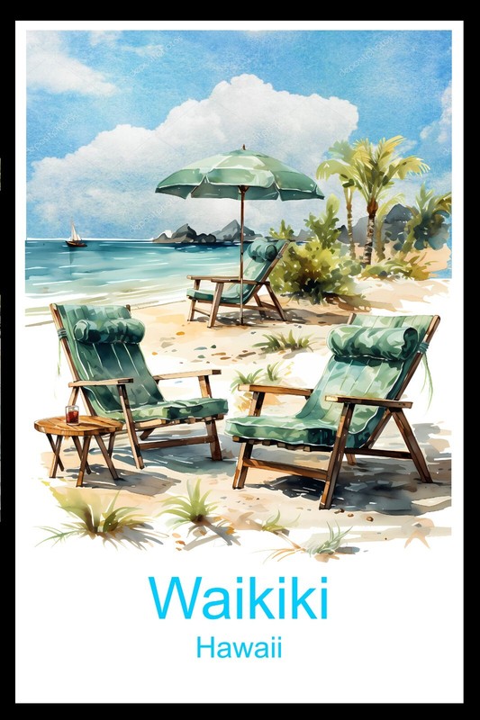 Waikiki Hawaii Retro Travel Poster, Canvas Or Framed 1930s Vintage gallery