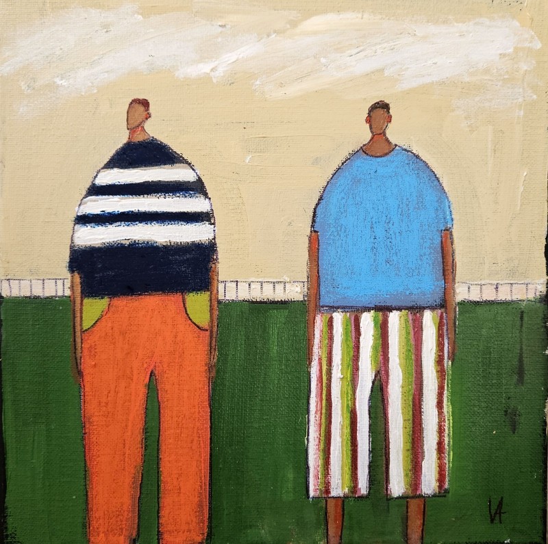 Painting Original Abstract People Portrait Man Men Whimsical 10×10 Art