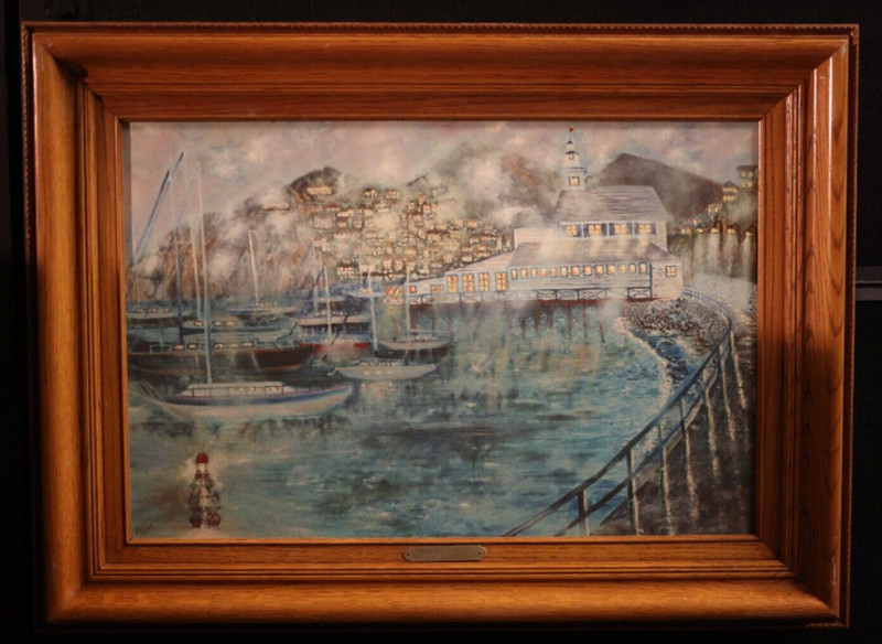 von Wening Art Oil Painting Giclee on canvas "Harbour Mist" Catalina Island Ca