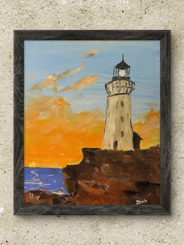 Original Lighthouse Ocean Sunset Painting Coastal Seascape 11x1 Acrylic Canvas gallery