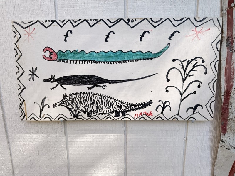 R.A. Miller Outsider Folk Art – 80″ Signed Tin Cutout + Painted Board Lot gallery