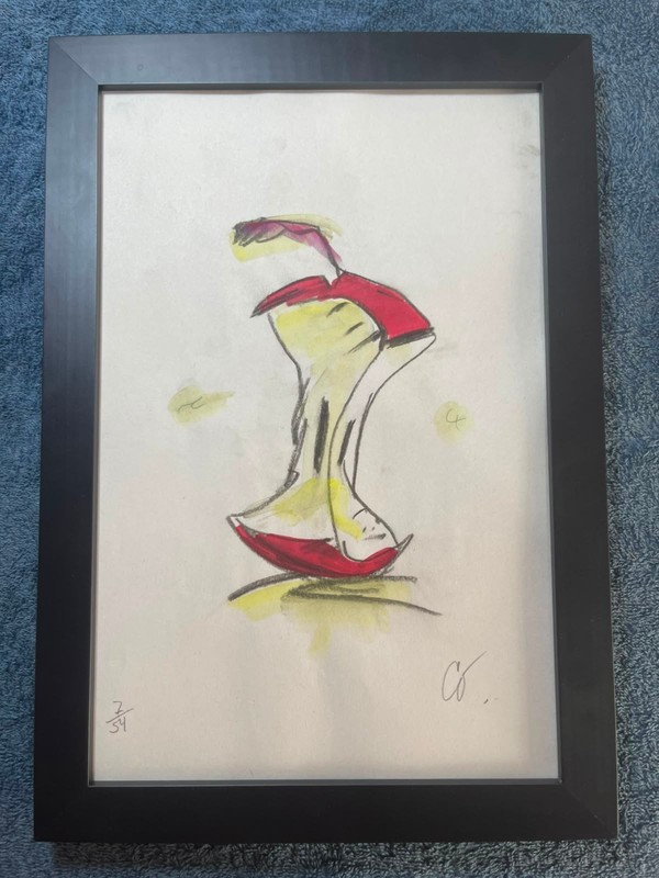 CLAES OLDENBURG DRAWING ON ANTIQUE PAPER, FRAMED ON WOOD, SIGNED AND SEALED