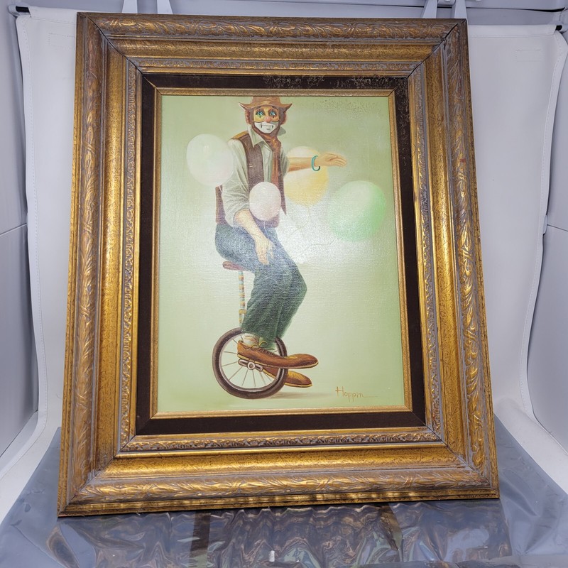 Hoppin Clown Painting Framed Canvas Signed Hoppin a1