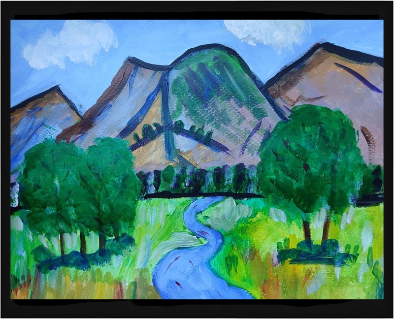 Abstract/Expressionism 11x14 Mountain Scene Colorful Street Art Painting gallery