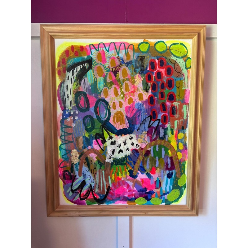 Colorful Original Abstract Painting 16x20 - flowers - weird- crazy - maximalist