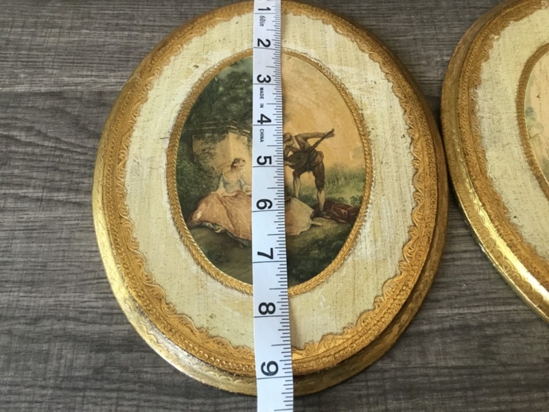 Two 7"x9" Vintage Oval Solid Wood Paintings with Gold Trim, Italy gallery