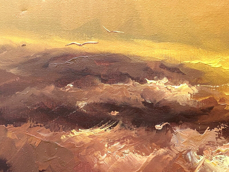 Karl Neumann (German, 1891-1985), Large Original O/C "Sunset Coastal Seascape" gallery