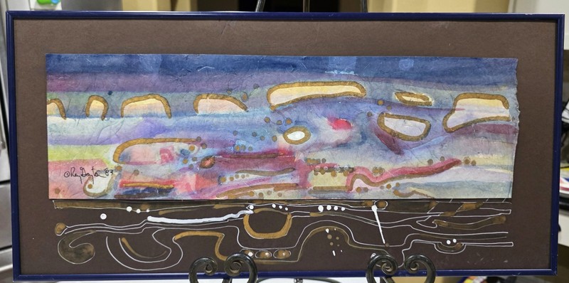 VTG ’83 Original Watercolor Abstract Mixed Media 23″x11″ Artwork Signed Framed