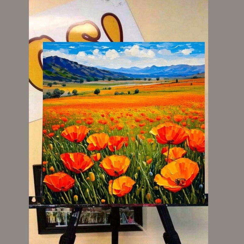 ORIGINAL Oil PAINTING on Canvas California Poppy Textured Custom Art 12x12 in gallery
