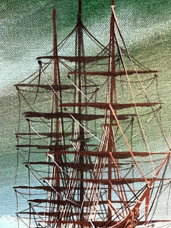 Vintage Nautical Ship Portrait Oil Painting Coastal Landscape Bruce A. Kip Iliff gallery