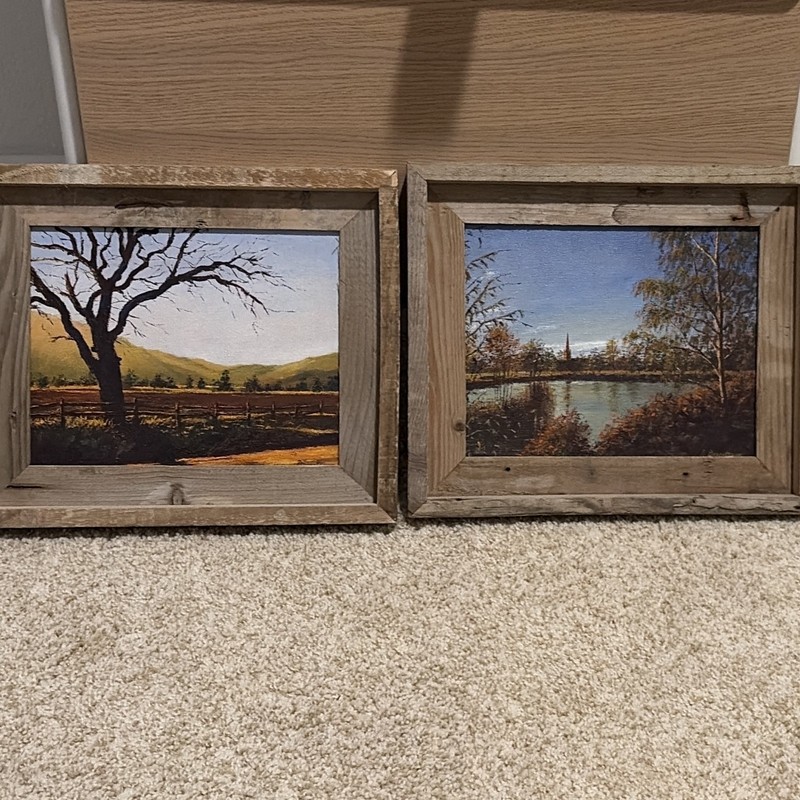 1972 Original Set Framed Signed Oil on Canvas Paintings by Artist Descoteaux