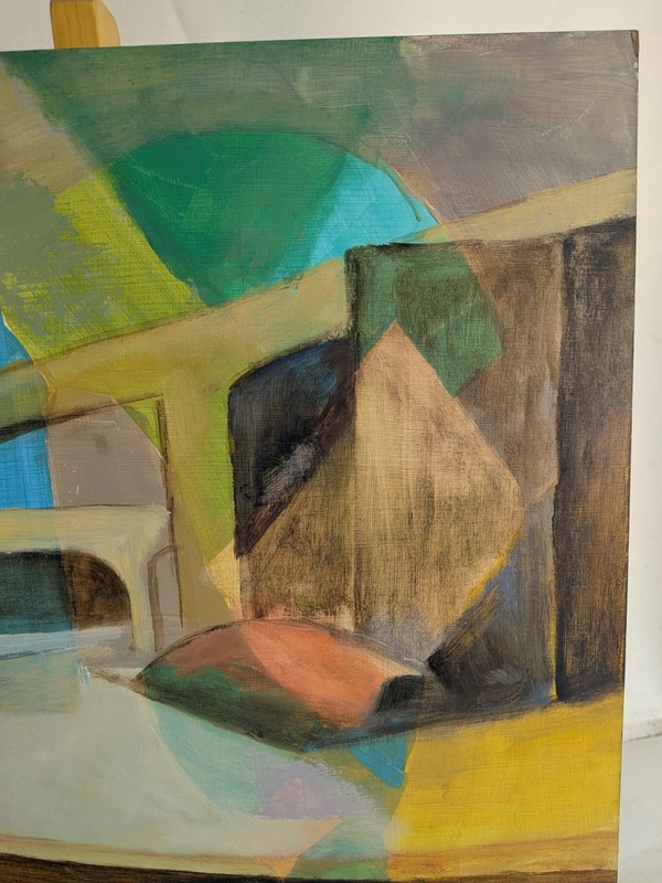 Vintage Modern Constructivist Geometric Abstract Surrealist Midcentury Painting gallery